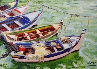 Painting titled "Barcos de Pesca II…" by Rui Albuquerque, Original Artwork