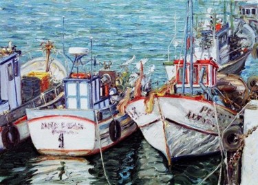 Painting titled "Barcos de Pesca -…" by Rui Albuquerque, Original Artwork