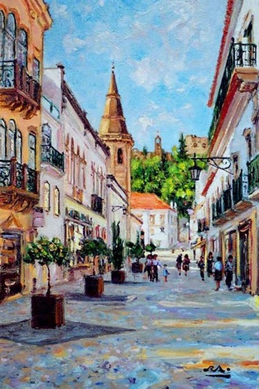 Painting titled "Rua de Tomar - Óleo…" by Rui Albuquerque, Original Artwork, Oil