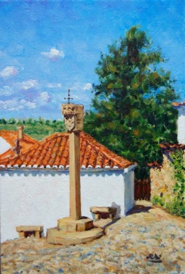 Painting titled "Pelourinho de Longr…" by Rui Albuquerque, Original Artwork, Oil