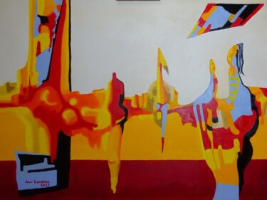 Painting titled ""MAIA´S BAR"" by Rui Carreira, Original Artwork, Oil Mounted on Wood Stretcher frame
