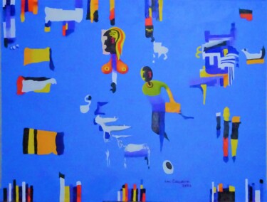Painting titled "BAIRRO" by Rui Carreira, Original Artwork, Oil Mounted on Wood Stretcher frame