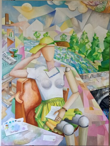 제목이 "La mujer del hojala…"인 미술작품 Ruiz De Azúa Juan Carlos로, 원작, 기름 나무 들것 프레임에 장착됨