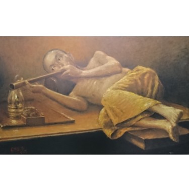 Peinture intitulée "Fumeur d'opium" par Rukying Khymarn, Œuvre d'art originale