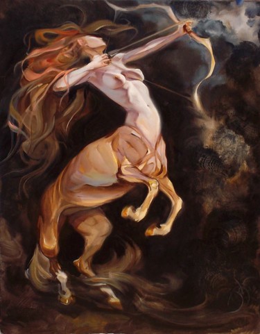 Schilderij getiteld "Sagittarius" door Rumen Dimitrov, Origineel Kunstwerk, Olie