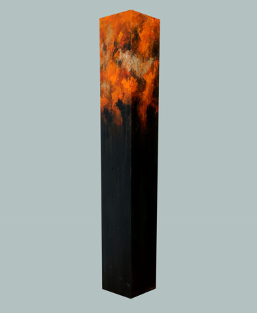 Sculpture intitulée "totem: Orange on Da…" par Rupert Cefai, Œuvre d'art originale, Bois