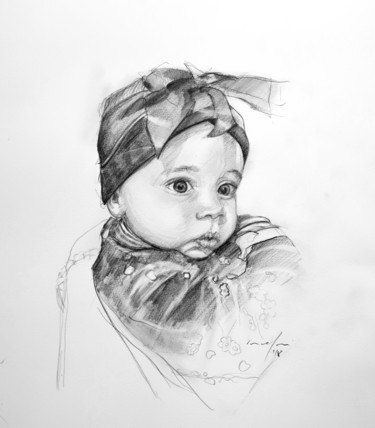 Drawing titled "portrait baby eve" by Rupert Cefai, Original Artwork, Pencil