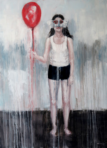 绘画 标题为“red balloon” 由Rupert Cefai, 原创艺术品, 油 安装在木板上
