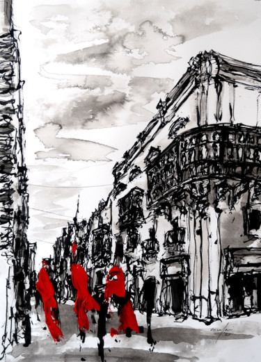 Drawing titled "triq ir-repubblika…" by Rupert Cefai, Original Artwork, Ink