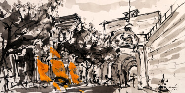 mdina gate from back 21.108 Drawing titled "mdina gate from bac…" by Rupert Cefai, Original Art, Ink