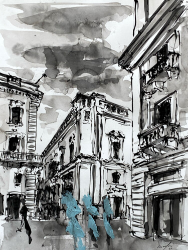 Drawing titled "Merchants Str., St.…" by Rupert Cefai, Original Artwork, Ink