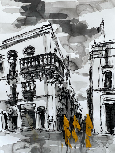 Drawing titled "Merchants Str., St.…" by Rupert Cefai, Original Artwork, Ink