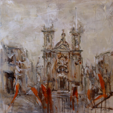 Painting titled "Basilica San Ġorġ 2…" by Rupert Cefai, Original Artwork, Oil Mounted on Wood Stretcher frame