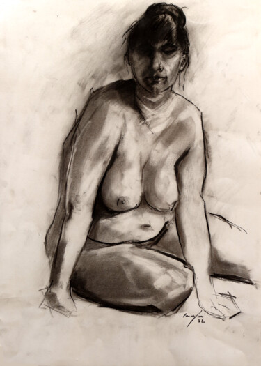 Drawing titled "sketch ¦ nude" by Rupert Cefai, Original Artwork, Charcoal