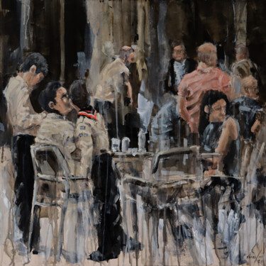 Malarstwo zatytułowany „cafe I 24.043” autorstwa Rupert Cefai, Oryginalna praca, Akryl Zamontowany na Panel drewniany