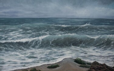 Pittura intitolato "Grey ocean" da Ruslan Bielian, Opera d'arte originale, Olio