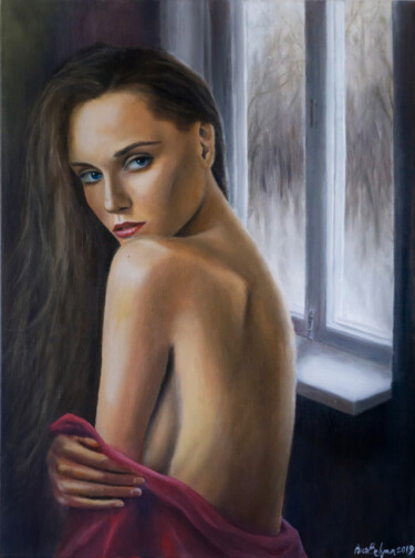 Malerei mit dem Titel "Mysterious girl" von Ruslan Bielian, Original-Kunstwerk, Öl