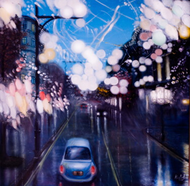 Malerei mit dem Titel "Evening city" von Ruslan Bielian, Original-Kunstwerk, Öl