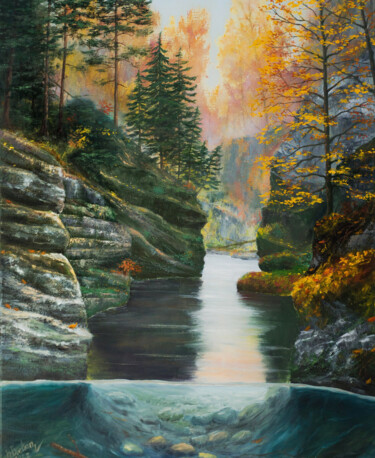 Pintura intitulada "Autumn rocks" por Ruslan Bielian, Obras de arte originais, Óleo