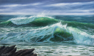 Painting titled "Power of the ocean" by Ruslan Bielian, Original Artwork, Oil