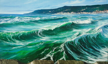 Peinture intitulée "City on the ocean" par Ruslan Bielian, Œuvre d'art originale, Huile Monté sur Châssis en bois