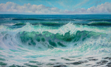 Painting titled "Wonderful ocean" by Ruslan Bielian, Original Artwork, Oil Mounted on Wood Stretcher frame