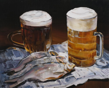Pintura titulada "Still-life Beer and…" por Ruslan Gubaydullin, Obra de arte original, Oleo