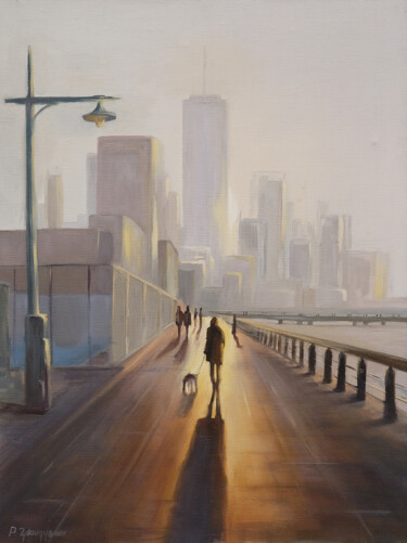 Картина под названием ""Sunset on the Huds…" - Ruslan Gubaydullin, Подлинное произведение искусства, Масло Установлен на Дер…