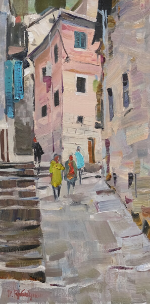 Peinture intitulée ""A street in Monten…" par Ruslan Gubaydullin, Œuvre d'art originale, Huile Monté sur Carton