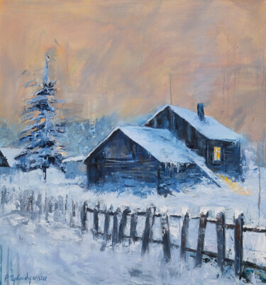 Malerei mit dem Titel ""A house in Siberia"" von Ruslan Gubaydullin, Original-Kunstwerk, Öl