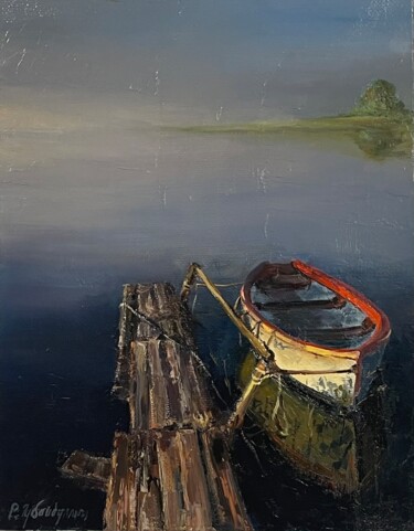 Painting titled ""Morning fog"" by Ruslan Gubaydullin, Original Artwork, Oil Mounted on Wood Stretcher frame