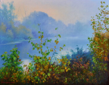 Картина под названием "Осенний туман над р…" - Ruslan Kiprych, Подлинное произведение искусства, Масло