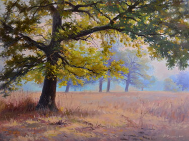 Картина под названием "Осенняя дымка в дуб…" - Ruslan Kiprych, Подлинное произведение искусства, Масло