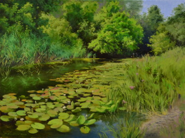 Картина под названием "Лилии в полдень" - Ruslan Kiprych, Подлинное произведение искусства, Масло