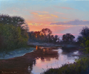 Painting titled "Вечер в апреле" by Ruslan Kiprych, Original Artwork, Oil