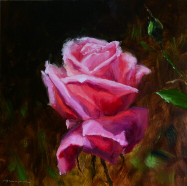 Peinture intitulée "Розовая роза" par Ruslan Kiprych, Œuvre d'art originale, Huile