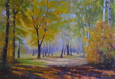 Painting titled "Осень в березовом п…" by Ruslan Kiprych, Original Artwork, Oil
