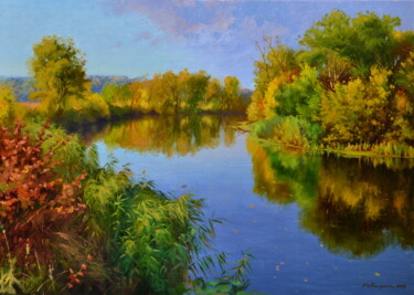 Peinture intitulée "Осень над водой" par Ruslan Kiprych, Œuvre d'art originale, Huile