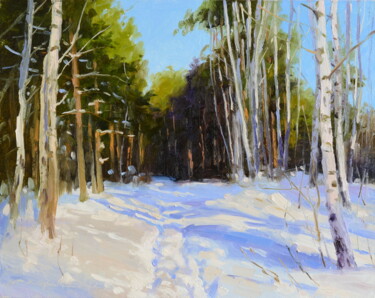 Malarstwo zatytułowany „Зима на окраине леса” autorstwa Ruslan Kiprych, Oryginalna praca, Olej