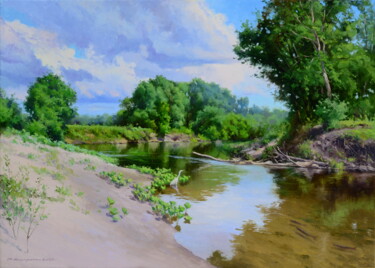 Peinture intitulée "Лето на любимой реке" par Ruslan Kiprych, Œuvre d'art originale, Huile