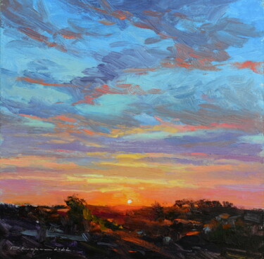 Картина под названием "Теплый закат" - Ruslan Kiprych, Подлинное произведение искусства, Масло