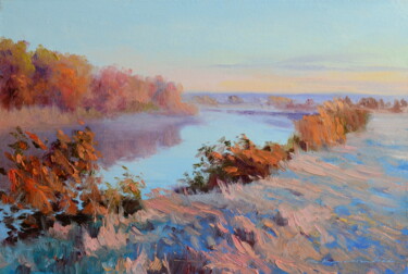 Painting titled "Осень. Иней и туман." by Ruslan Kiprych, Original Artwork, Oil
