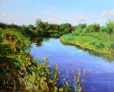 Картина под названием "Лето у реки" - Ruslan Kiprych, Подлинное произведение искусства, Масло
