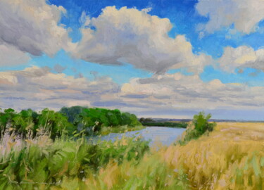 Картина под названием "Облака над лугом" - Ruslan Kiprych, Подлинное произведение искусства, Масло