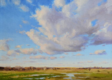 Картина под названием "Облака в осеннем не…" - Ruslan Kiprych, Подлинное произведение искусства, Масло