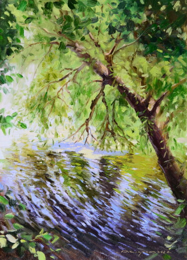 Peinture intitulée "Дерево над водой" par Ruslan Kiprych, Œuvre d'art originale, Huile