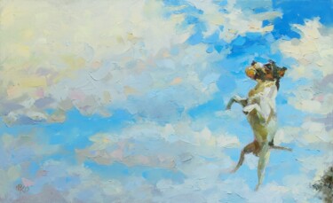 Картина под названием "Happy Dog" - Ruslan Kolomiyets, Подлинное произведение искусства, Масло Установлен на Деревянная рама…