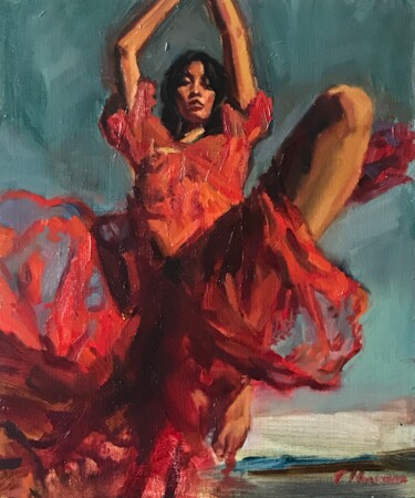 Картина под названием "In red" - Ruslan Nikankin, Подлинное произведение искусства, Масло