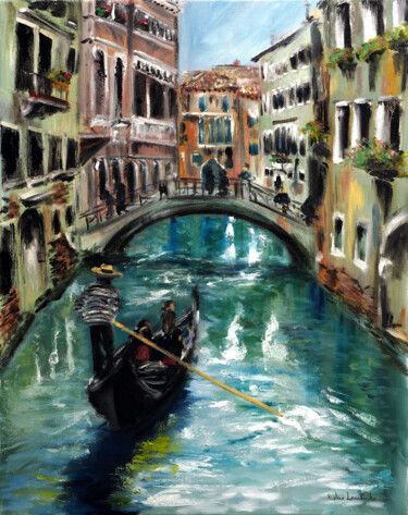 Painting titled "Gondola in Venice I…" by Ruslana Levandovska, Original Artwork, Oil