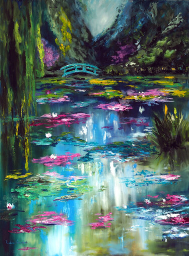 Картина под названием "Giverny Garden at M…" - Ruslana Levandovska, Подлинное произведение искусства, Масло Установлен на Де…
